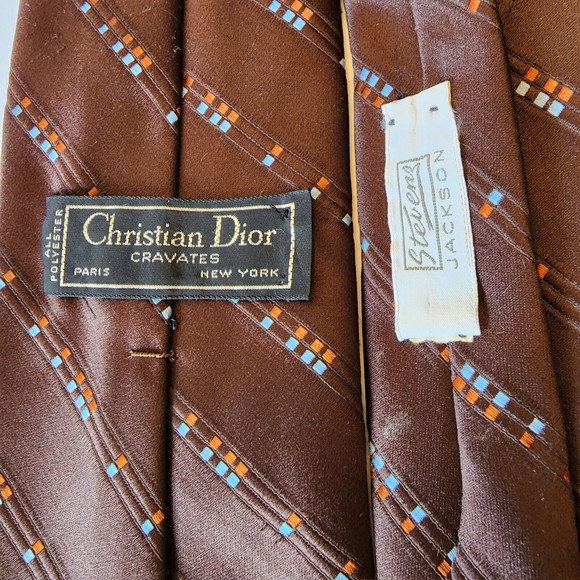 Vintage Christian Dior Brown Orange and Blue Necktie - Picture 8 of 10